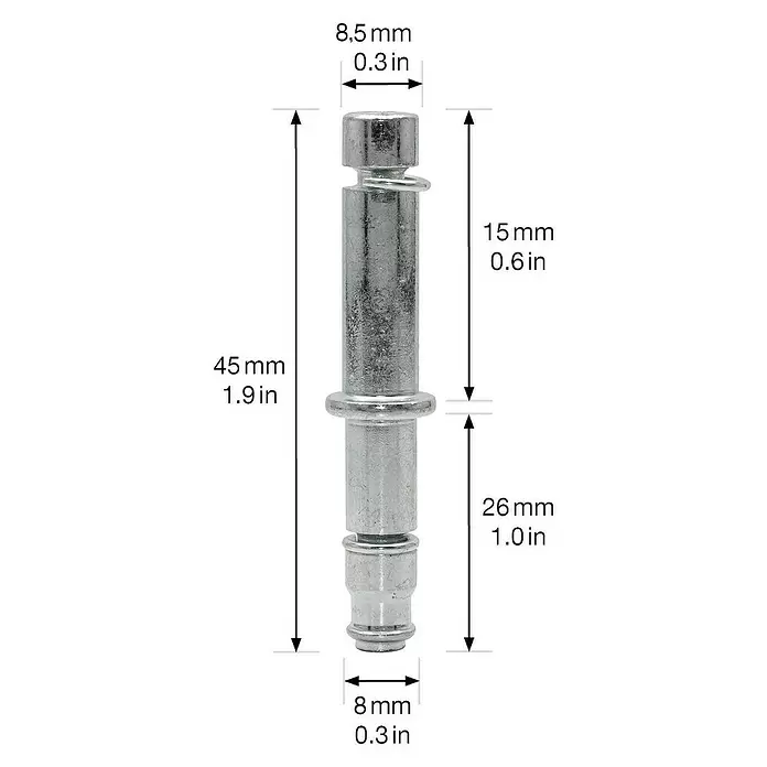 Wagner System Reduzierstück - Verzinkt, Durchmesser: 8,5 mm, Stahl - Metallischer Fachbodenträgerstift, 45mm (1,9 Zoll) lang, mit 8-8,5mm (0,3 Zoll) Durchmesserabschnitten und Feder.