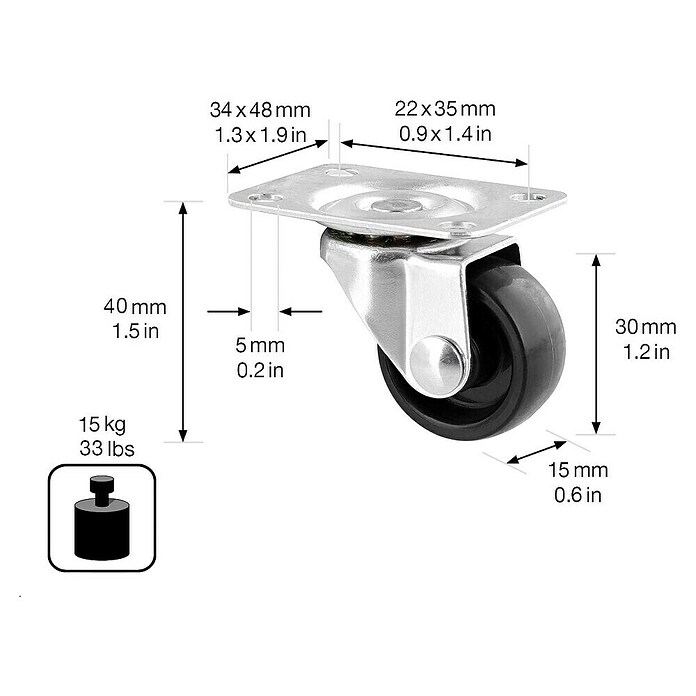 Wagner System Möbel-Lenkrolle (Durchmesser Rollen: 30 mm, Traglast: 15 kg, 20 Stk.) | BAUHAUS