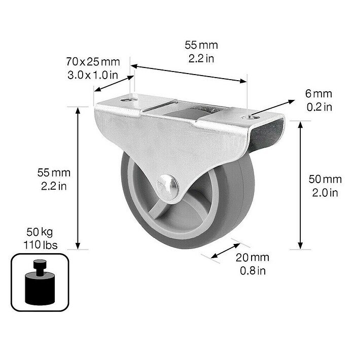 Wagner System Möbel-Bockrolle (Durchmesser Rolle: 50 mm, Traglast: 50 kg, Gleitlager) | BAUHAUS