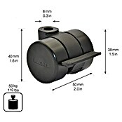 Wagner System Möbel-Lenkrolle Hart (Durchmesser Rollen: 38 mm, Traglast: 50 kg, Mit Rückenloch und Feststeller) | BAUHAUS