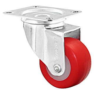 Wagner System Möbel-Lenkrolle (Traglast: 30 kg, Gleitlager, Mit Platte, Farbe Rad: Rot, Durchmesser Rolle: 30 mm)