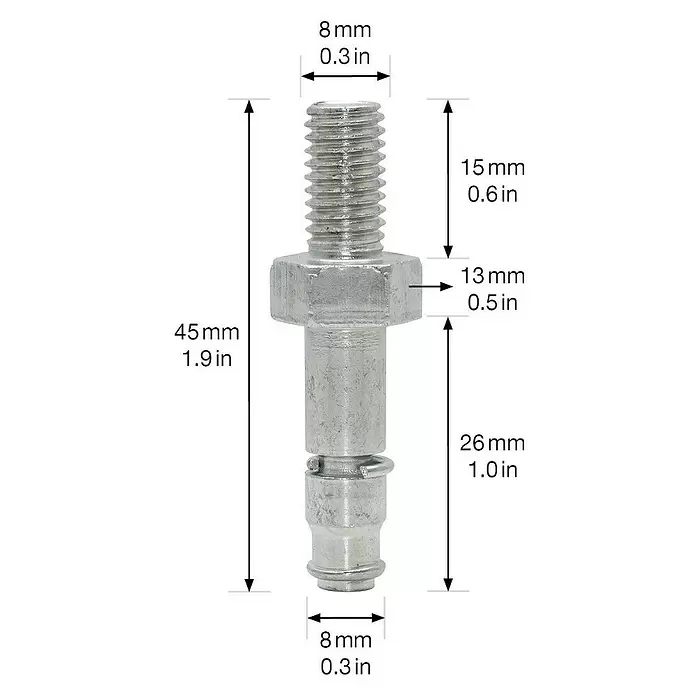 Wagner System Gewindestift M 8 x 14 - M 8, Länge: 47 mm, Stahl - Silberfarbener Metallbolzen/Stiftschraube, 45mm Gesamtlänge, 8mm Durchmesser, mit Gewinde und glatten Abschnitten, zum Befestigen.