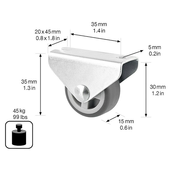 Wagner System Möbel-Bockrolle (Durchmesser Rolle: 30 mm, Traglast: 45 kg, Gleitlager) | BAUHAUS