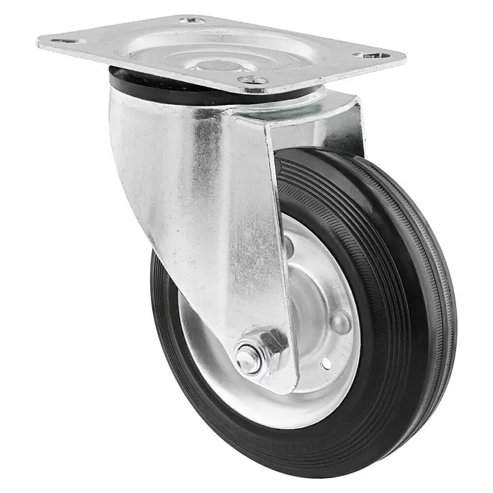 Wagner System Transportgeräte-Lenkrolle - Durchmesser Rolle: 160 mm, Traglast: 150 kg, Rollenlager, Mit Platte - Galvanisiertes Lenkrollenrad mit schwarzem Gummireifen und quadratischer Montageplatte.