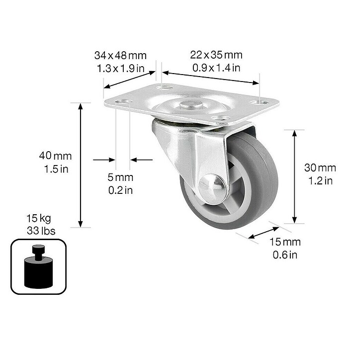 Wagner System Möbel-Lenkrolle Soft (Durchmesser Rollen: 30 mm, Traglast: 15 kg, Mit Platte, 20 Stk.) | BAUHAUS