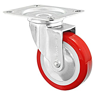 Wagner System Möbel-Lenkrolle (Traglast: 60 kg, Gleitlager, Mit Platte, Farbe Rad: Rot, Durchmesser Rolle: 60 mm)