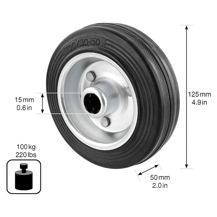 Wagner System Ersatzrad für Transportgeräterollen (Durchmesser: 125 mm, Gummi, Schwarz, 100 kg) | BAUHAUS