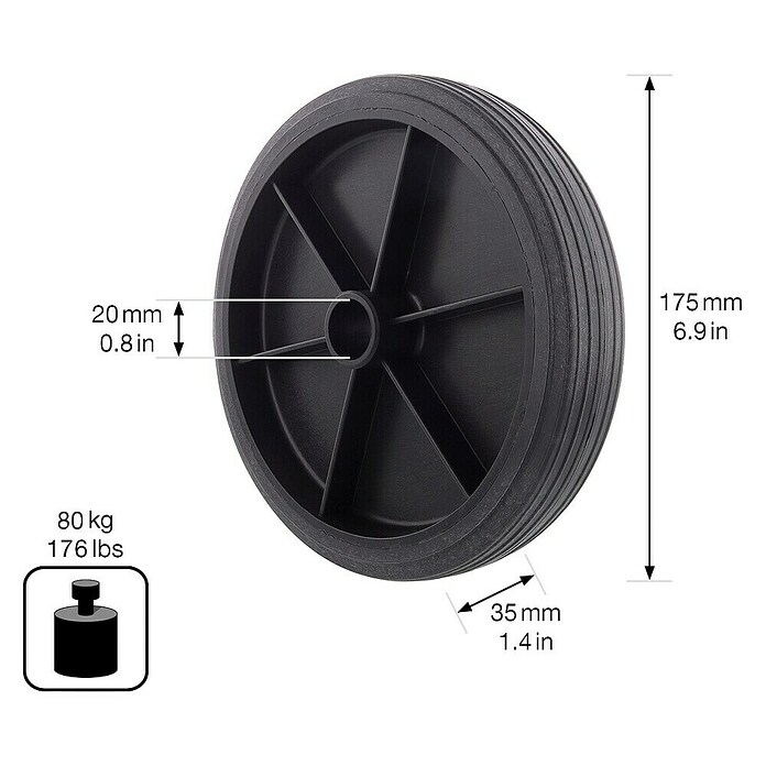 Wagner System Ersatzrad (Durchmesser: 175 mm, Traglast: 80 kg, Kunststoff, Schwarz) | BAUHAUS