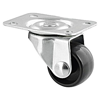 Wagner System Möbel-Lenkrolle (Traglast: 15 kg, Gleitlager, Mit Platte, Farbe Rad: Schwarz, Durchmesser Rolle: 25 mm)