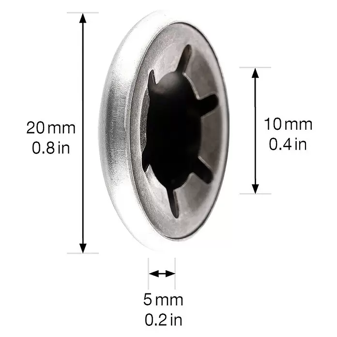 Wagner System Abdeckkappe - 2 Stk., Silber, 20 mm, Passend für: Achsen mit Durchmesser 1 cm - Silbergraue, gewölbte Push-on-Sicherungsscheibe mit sternförmigen Innenzähnen zur Befestigung von Bauteilen.