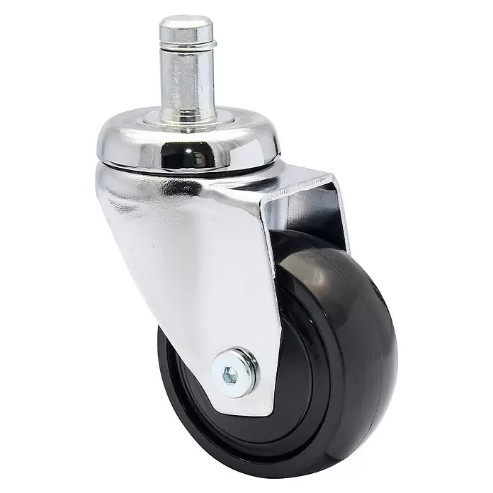 Wagner System Design-Lenkrolle - Traglast: 50 kg, Kugellager, Durchmesser Rolle: 50 mm, Silber - Lenkrolle mit verchromtem Metallgehäuse und schwarzem Rad, ausgestattet mit einem Stift zur Befestigung.