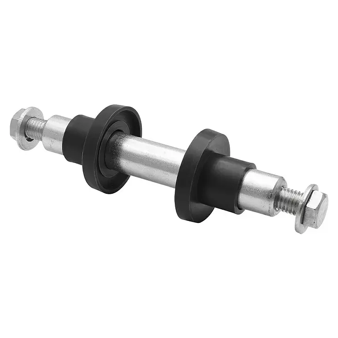 Wagner System Ersatzachse - Geeignet für: Achsdurchmesser 20 mm, Durchmesser: 20 mm, Länge: 130 mm - Silberne Metallachse mit zwei schwarzen Gummihülsen und Sechskantschrauben.