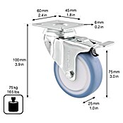 Wagner System Apparate-Lenkrolle Ultrasoft Deluxe (Traglast: 75 kg, Kugellager, Mit Platte und Feststeller, Durchmesser Rolle: 75 mm) | BAUHAUS