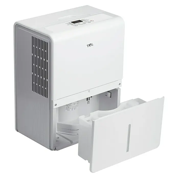 TCL Elektro-Luftentfeuchter - 320 W, Entfeuchtungsleistung: 25 l/Tag, L x B x H: 500 x 365 x 263 mm - Dieser Luftentfeuchter von TCL ist in einem sauberen Weiß gehalten und verfügt über einen herausnehmbaren Behälter.