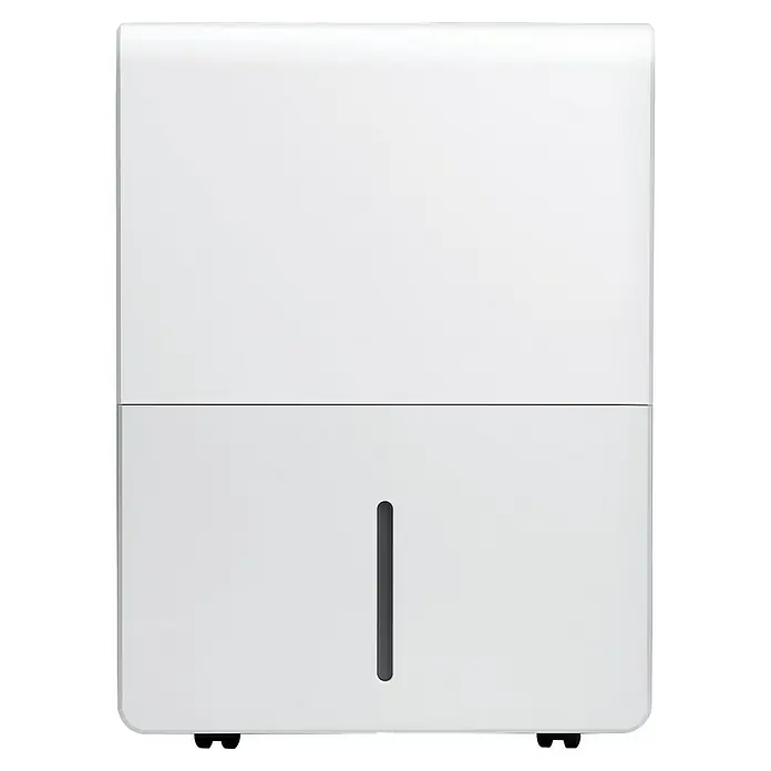 TCL Elektro-Luftentfeuchter - 320 W, Entfeuchtungsleistung: 25 l/Tag, L x B x H: 500 x 365 x 263 mm - Das Bild zeigt einen weißen Luftentfeuchter mit einem vertikalen Sichtfenster für den Wasserstand. Kompaktes und modernes Design für den Hausgebrauch.