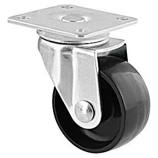 Wagner System Möbel-Lenkrolle (Traglast: 35 kg, Gleitlager, Mit Platte, Farbe Rad: Schwarz, Durchmesser Rolle: 40 mm)