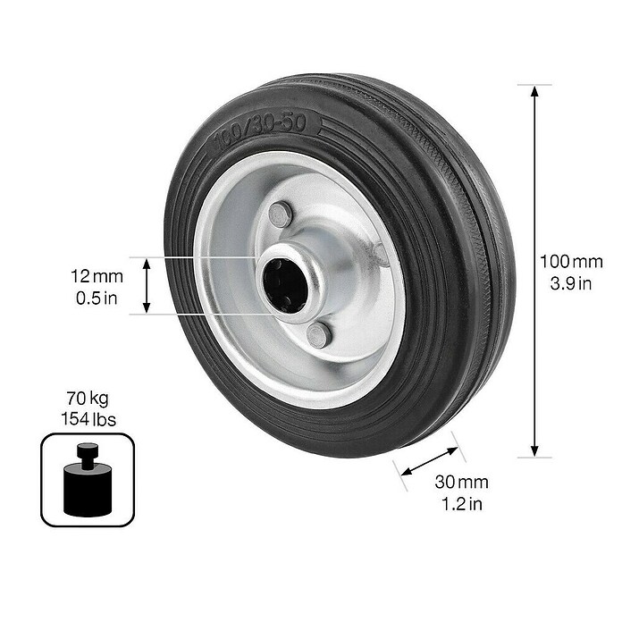 Wagner System Ersatzrad für Transportgeräterollen (Durchmesser: 100 mm, Gummi, Schwarz, 70 kg) | BAUHAUS