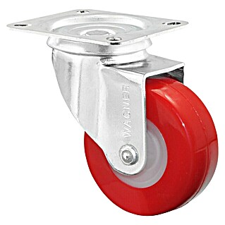 Wagner System Möbel-Lenkrolle (Traglast: 40 kg, Gleitlager, Mit Platte, Farbe Rad: Rot, Durchmesser Rolle: 40 mm)