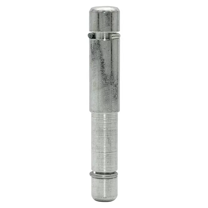Wagner System Reduzierstück - Verzinkt, Durchmesser: 9 mm, Stahl - Silberner Metallzylinderstift mit zwei Sicherungsringen, einem texturierten Hauptkörper und einem genuteten unteren Abschnitt.