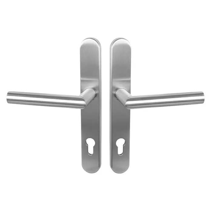 Solid Elements Drückergarnitur - Drücker mit Langschild, Edelstahl - Ein Paar moderne Türgriffe aus Edelstahl mit Schlüsselöffnungen für Zimmertüren, ideal für ein zeitgemäßes Zuhause.