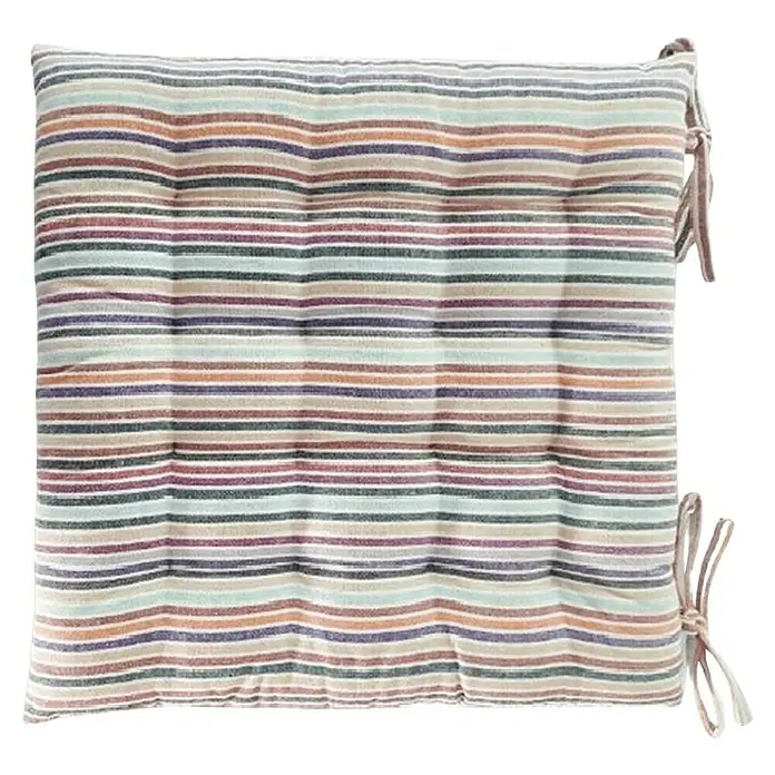 Cojín para asiento New Stripes - 45 x 45 cm, Multicolor, 100% algodón - Cojín de asiento cuadrado con patrón de rayas y lazos. Cojín acogedor para sillas con diseño decorativo y sujeción práctica.
