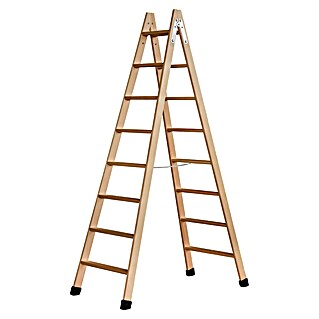 Escalera de tijera (Altura de trabajo: 3,75 m, Número de peldaños: 16 ud., Carga soportada: 150 kg, Madera)