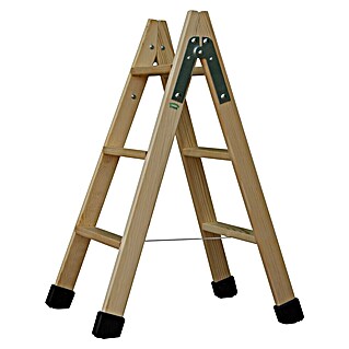Escalera de tijera (Altura de trabajo: 2,55 m, Número de peldaños: 6 ud., Carga soportada: 150 kg, Madera)