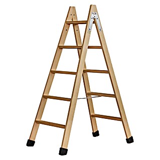 Escalera de tijera (Altura de trabajo: 3,05 m, Número de peldaños: 10 ud., Carga soportada: 150 kg, Madera)