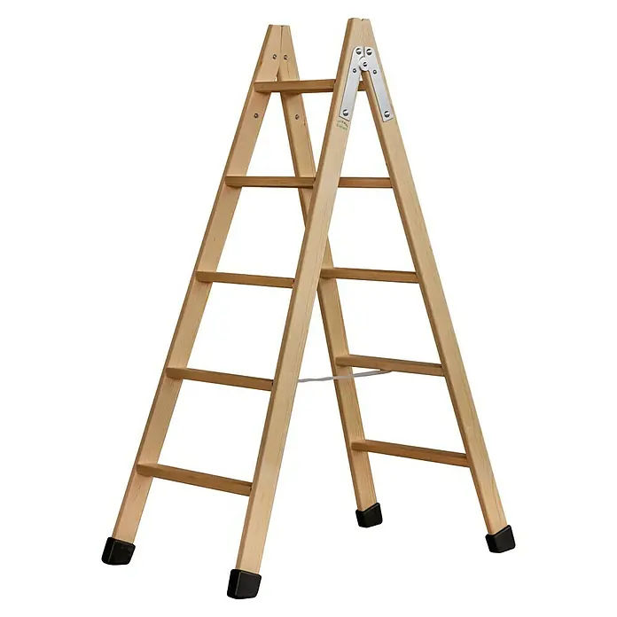 Escalera de tijera - Altura de trabajo: 3,05 m, Número de peldaños: 10 ud., Carga soportada: 150 kg, Madera - Escalera de madera en forma de A con peldaños, ideal para uso doméstico, ofreciendo estabilidad y comodidad para tareas variadas.