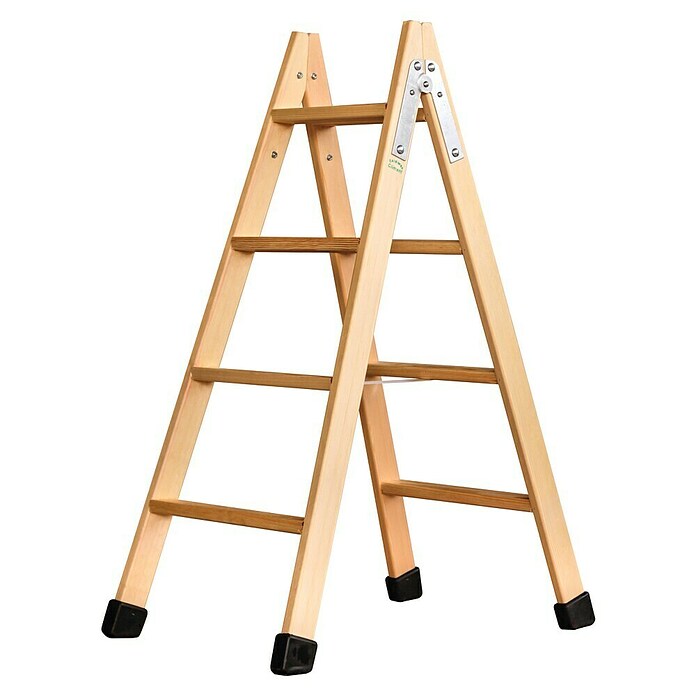 Escalera de tijera (Altura de trabajo: 2,8 m, Número de peldaños: 8 ud., Carga soportada: 150 kg, Madera) | BAUHAUS