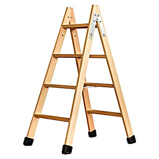 Escalera de tijera (Altura de trabajo: 2,8 m, Número de peldaños: 8 ud., Carga soportada: 150 kg, Madera)