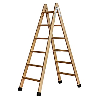 Escalera de tijera (Número de peldaños: 12 ud., Altura de trabajo: 3,3 m, Madera)