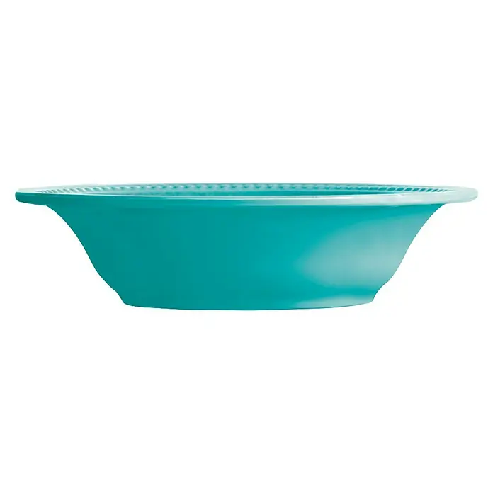 Marine Business Harmony Plato redondo Acqua - 6 ud., Diámetro: 21 cm, Plástico, Turquesa - Primer plano de una ensaladera turquesa con borde ondulado, destacando la forma elegante y el acabado brillante de la ensaladera.