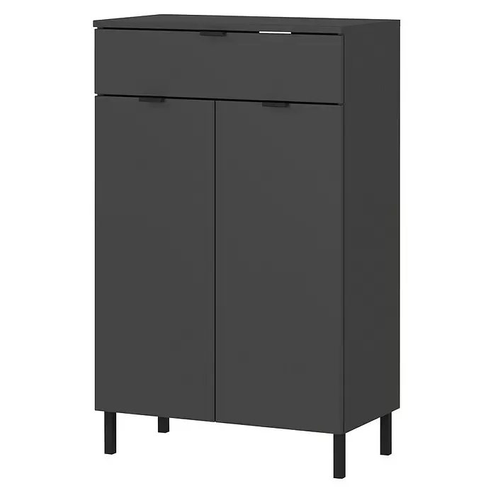 Germania Arcena Highboard - B x T x H: 60 x 34 x 97 cm, Graphit, Matt - Modernes dunkelgraues Aufbewahrungsschrank mit einer oberen Schublade und zwei Türen, auf schwarzen Beinen.