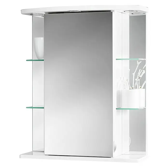 Sieper LED-Spiegelschrank Havana - B x H: 55 x 66 cm, Holz, Weiß - Dieser Spiegelschrank mit Glasregalen bietet praktischen Stauraum und ein modernes Design für Ihr Badezimmer.