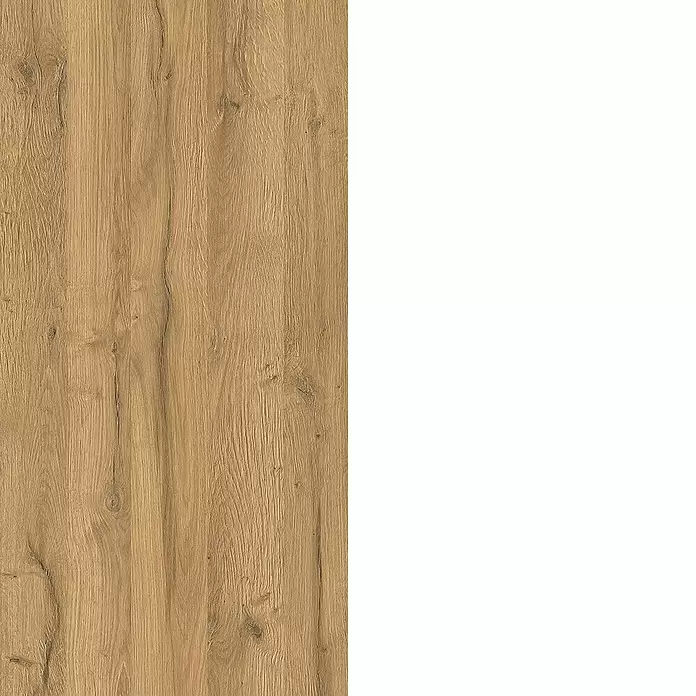 Germania Mauresa Highboard - B x T x H: 60 x 34 x 97 cm, Weiß/Grandson-Eiche-Nb., Glänzend - Hellbraune Holzplatte mit natürlicher Maserung und Textur.