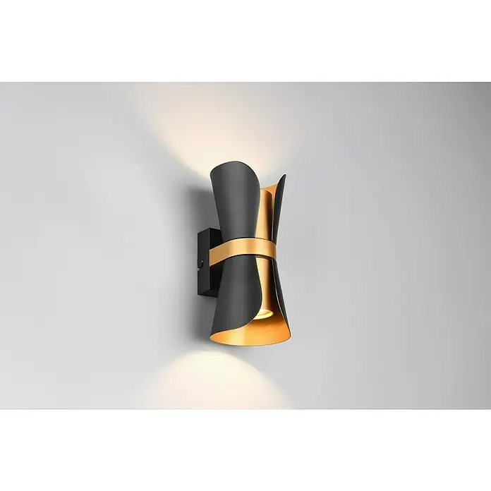 Trio Lighting Aplique de pared LED Coat - Negro, IP20, GU10 - Lámpara de pared moderna en negro y dorado. La lámpara emite una luz cálida y acogedora y es un complemento elegante para cualquier habitación.