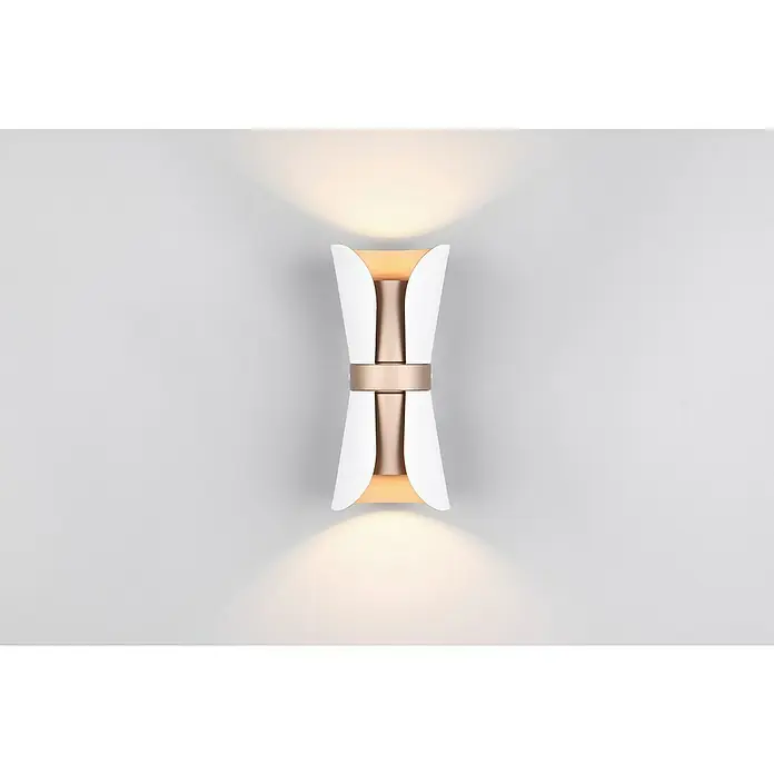 Trio Lighting Aplique de pared LED Coat - Blanco, IP20, GU10 - Elegante lámpara de pared con pantalla blanca y detalles dorados, que proporciona una iluminación cálida e indirecta que añade un toque sofisticado.
