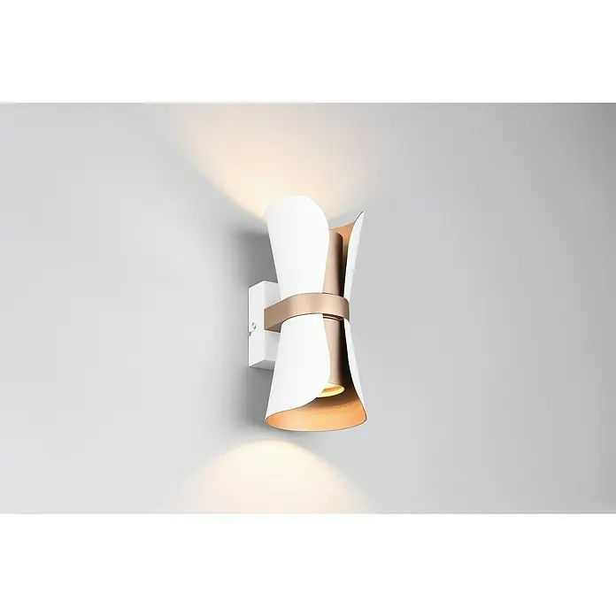 Trio Lighting Aplique de pared LED Coat - Blanco, IP20, GU10 - Elegante lámpara de pared en blanco y dorado con un diseño moderno, que emite una luz cálida y acogedora y agrega un toque de elegancia a cualquier espacio.