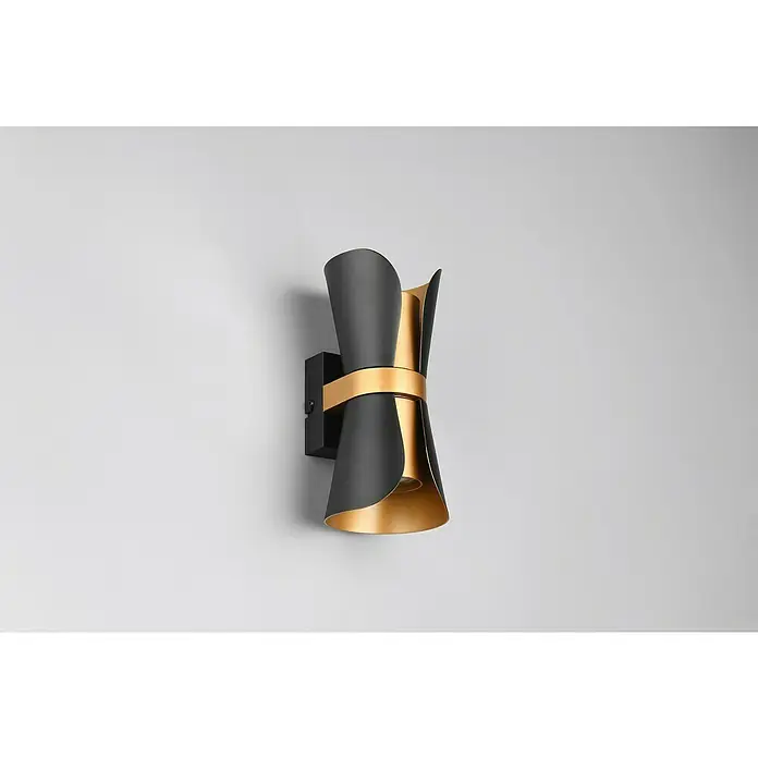 Trio Lighting Aplique de pared LED Coat - Negro, IP20, GU10 - Elegante aplique de pared en negro y dorado. Su diseño curvo añade un toque de lujo moderno y calidez a cualquier habitación.