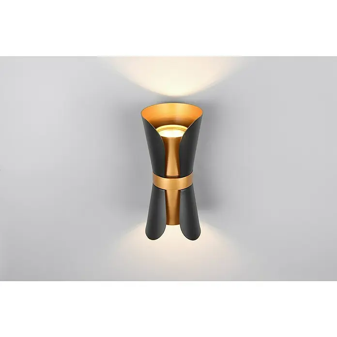 Trio Lighting Aplique de pared LED Coat - Negro, IP20, GU10 - Aplique de pared negro y dorado que emite una luz cálida hacia arriba y hacia abajo, agregando un acento elegante a cualquier pared.