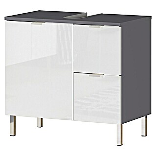 Germania Mauresa Waschtischunterschrank (B x T x H: 60 x 34 x 56 cm, Weiß/Graphit, Glänzend)