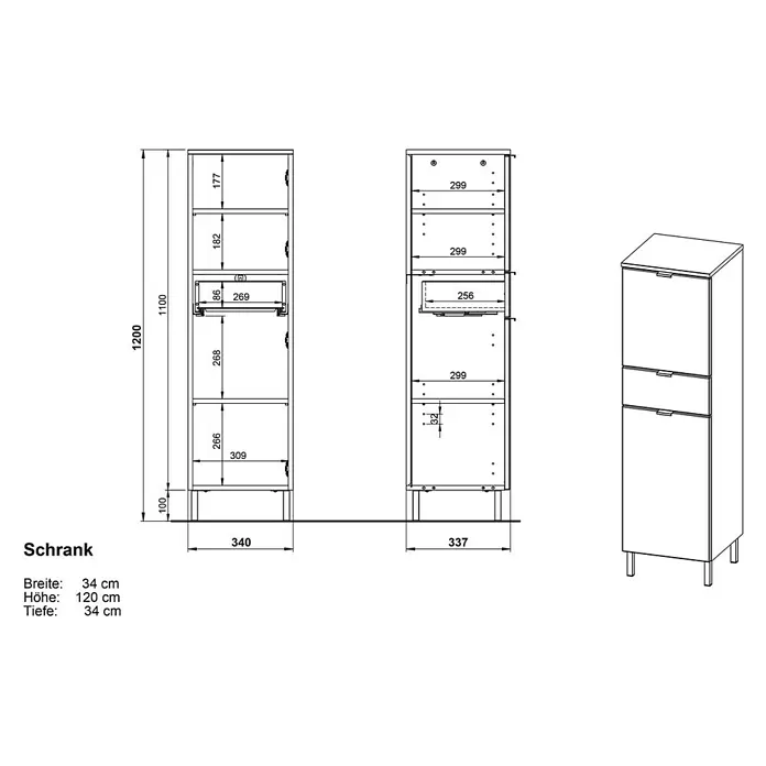 Germania Mauresa Hochschrank - B x T x H: 34 x 34 x 120 cm, Weiß, Glänzend - Weißer, schmaler Hochschrank mit Klappe, Schublade und Tür.