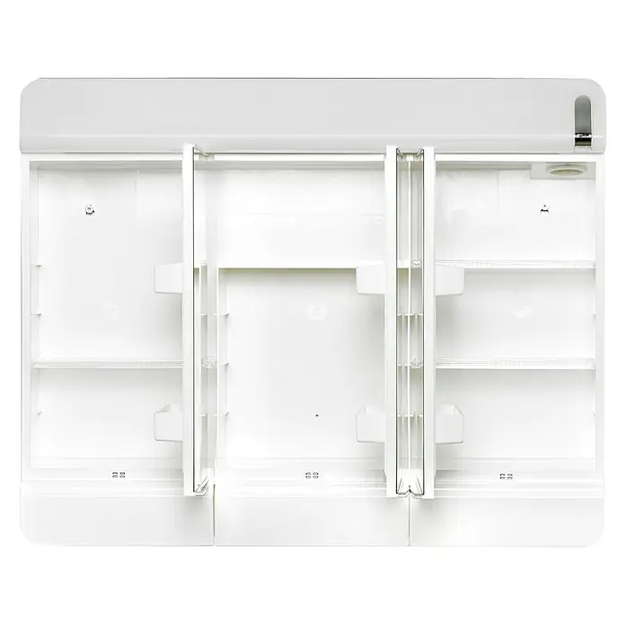 Sieper Spiegelschrank Alida - B x H: 68,3 x 54,5 cm, Kunststoff, Weiß - Weißer Spiegelschrank mit drei offenen Türen und Einlegeböden, ideal für Badezimmeraufbewahrung.