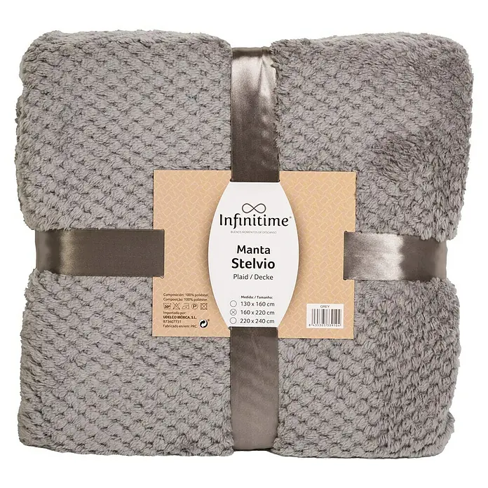 Manta para sofá Stelvio - 160 x 220 cm, Poliéster, Gris - Manta gris Infinitime Manta Stelvio, 160 x 220 cm. Perfecta para momentos acogedores y como elemento decorativo en el salón.
