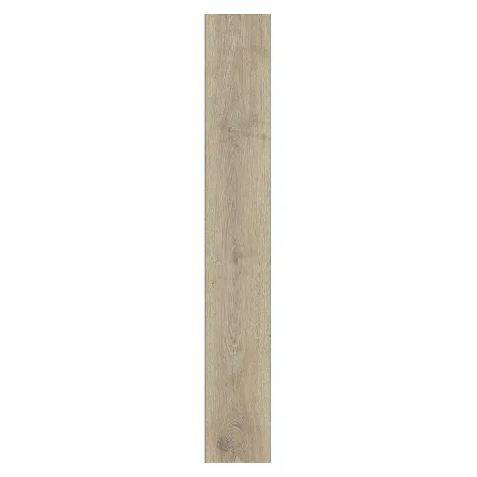 Laminado Biscotti - 1.285 x 192 x 8 mm, Biscotti, AC5 - Imagen de una sola baldosa de suelo alargada con aspecto de madera que presenta patrones de grano natural y un esquema de color claro.