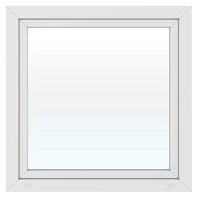 Solid Elements Kunststofffenster New Basic - 100 x 100 cm, Verglasung: 2-fach, DIN Anschlag: Links, Weiß - Weißes quadratisches Fenster mit klarer Scheibe.