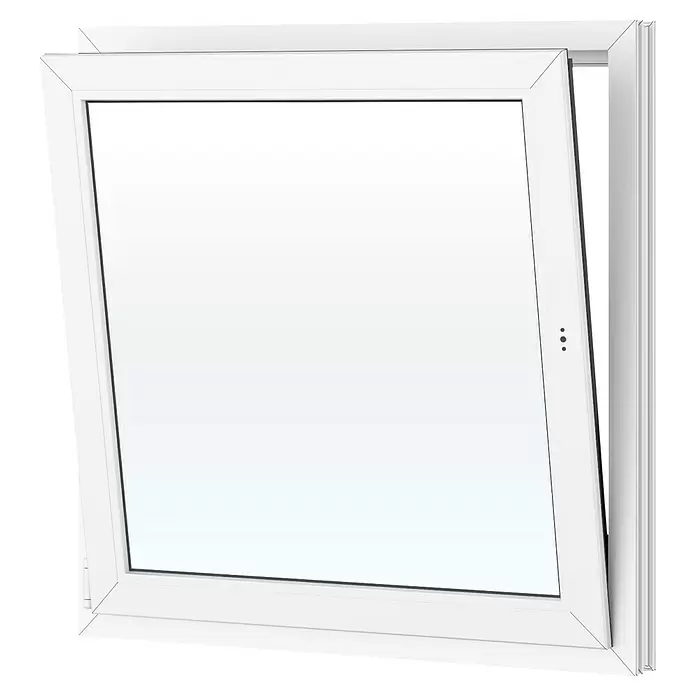 Solid Elements Kunststofffenster Basic - 100 x 100 cm, Verglasung: 2-fach, DIN Anschlag: Links, Außen: Anthrazit Sandstruktur, Innen: Weiß - Weißes PVC-Drehkippfenster, teilweise geöffnet.