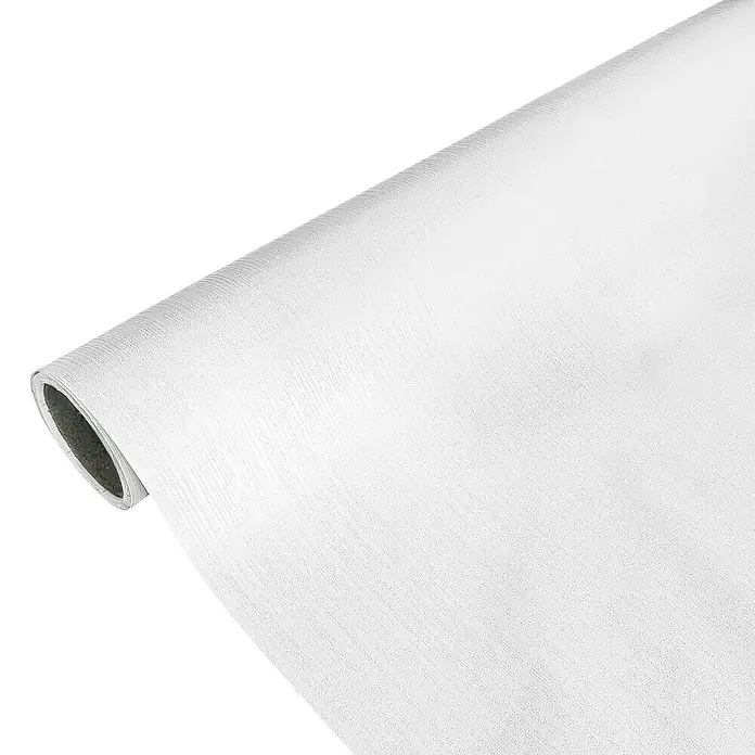 Papel pintado de vinilo autoadhesivo Sequoya - Blanco, L x An: 280 x 65 cm - Primer plano de un rollo de papel pintado de vinilo blanco texturizado, ideal para interiores modernos y fácil de aplicar en paredes.