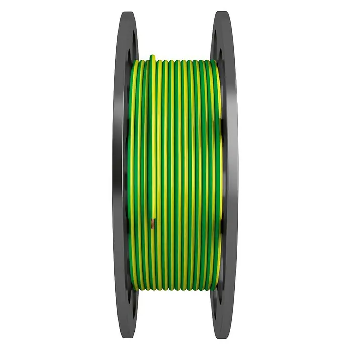 Bricable Cable unipolar - H07Z1-K, Número de cables: 1 ud., 2,5 mm x 100 m - Bobina de cable de tierra amarillo y verde para instalaciones eléctricas. El cable está enrollado de forma ordenada y listo para usar.